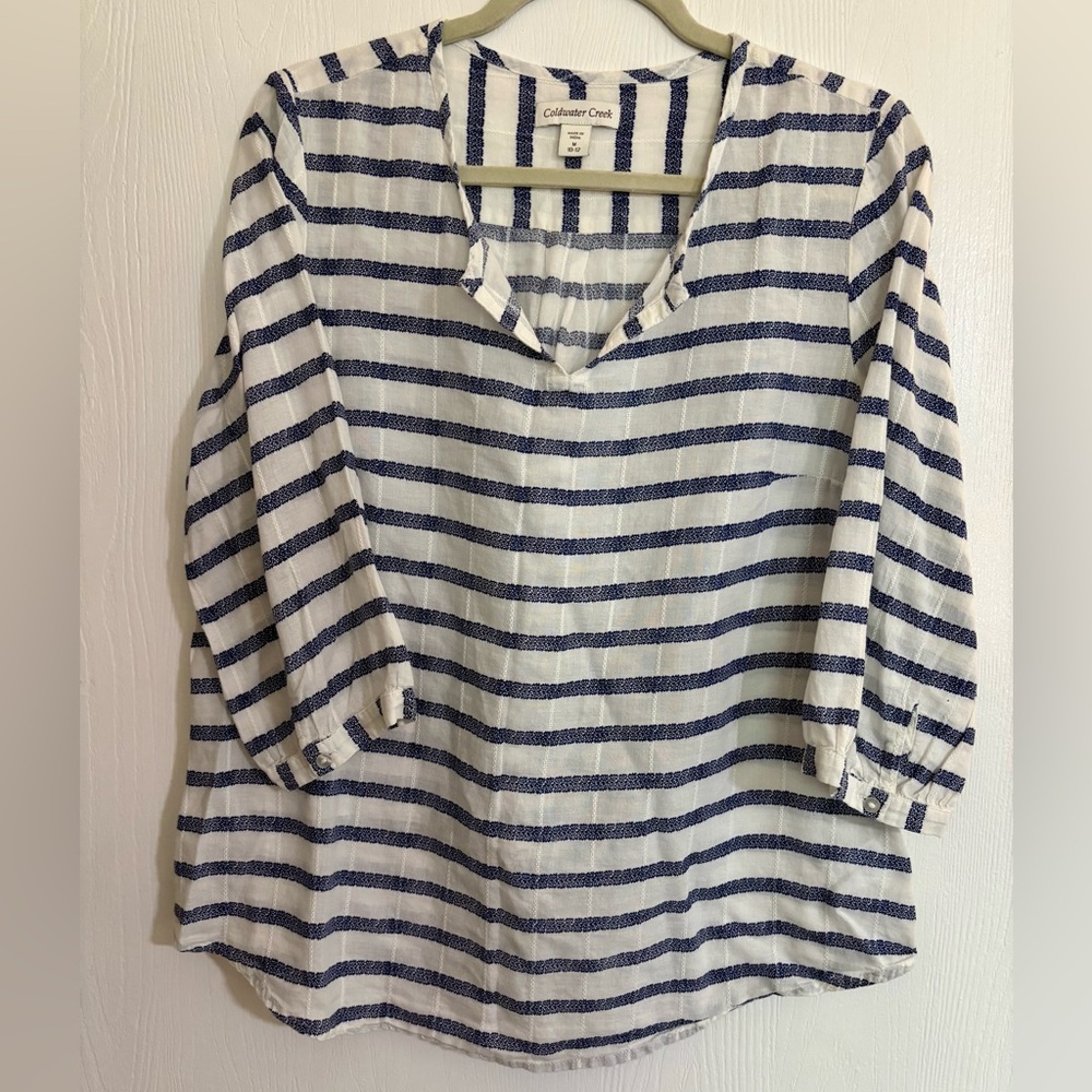 Coldwater Creek Blue and White Striped Blouse
